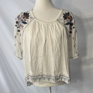Knox Rose Cream Blouse with Floral Embroidery